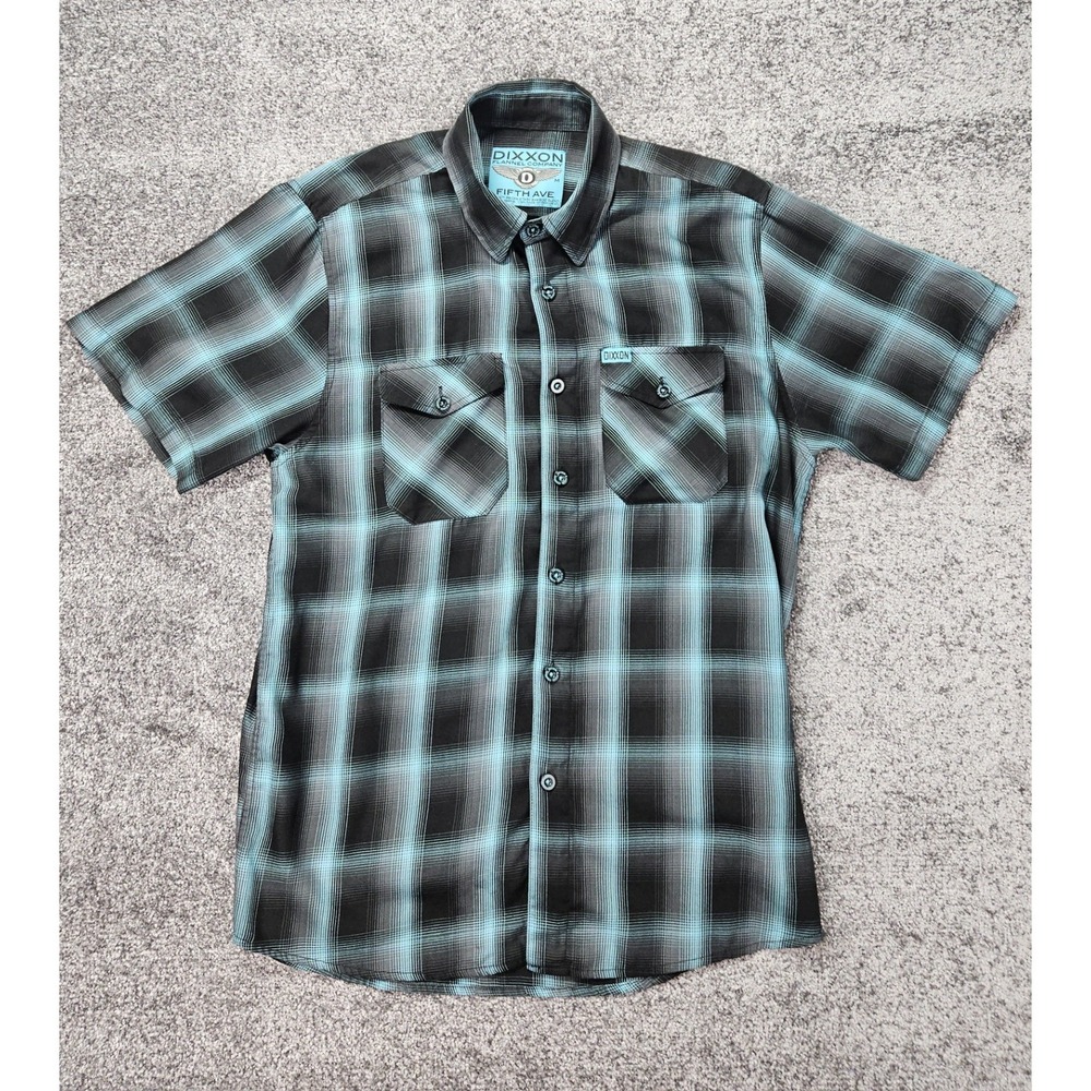 Dixxon Fifth Ave Flannel Shirt Mens Medium Black Teal Plaid Bamboo Blend